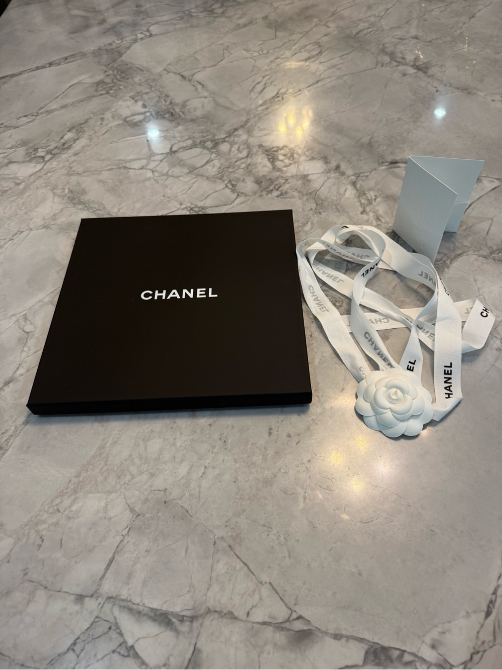 CHANEL Gift box, ribbon, camellia, tissue & note holder. All NEW/Boutique Fresh!